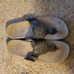 Sanita Black Leather Sandals with Star Design
